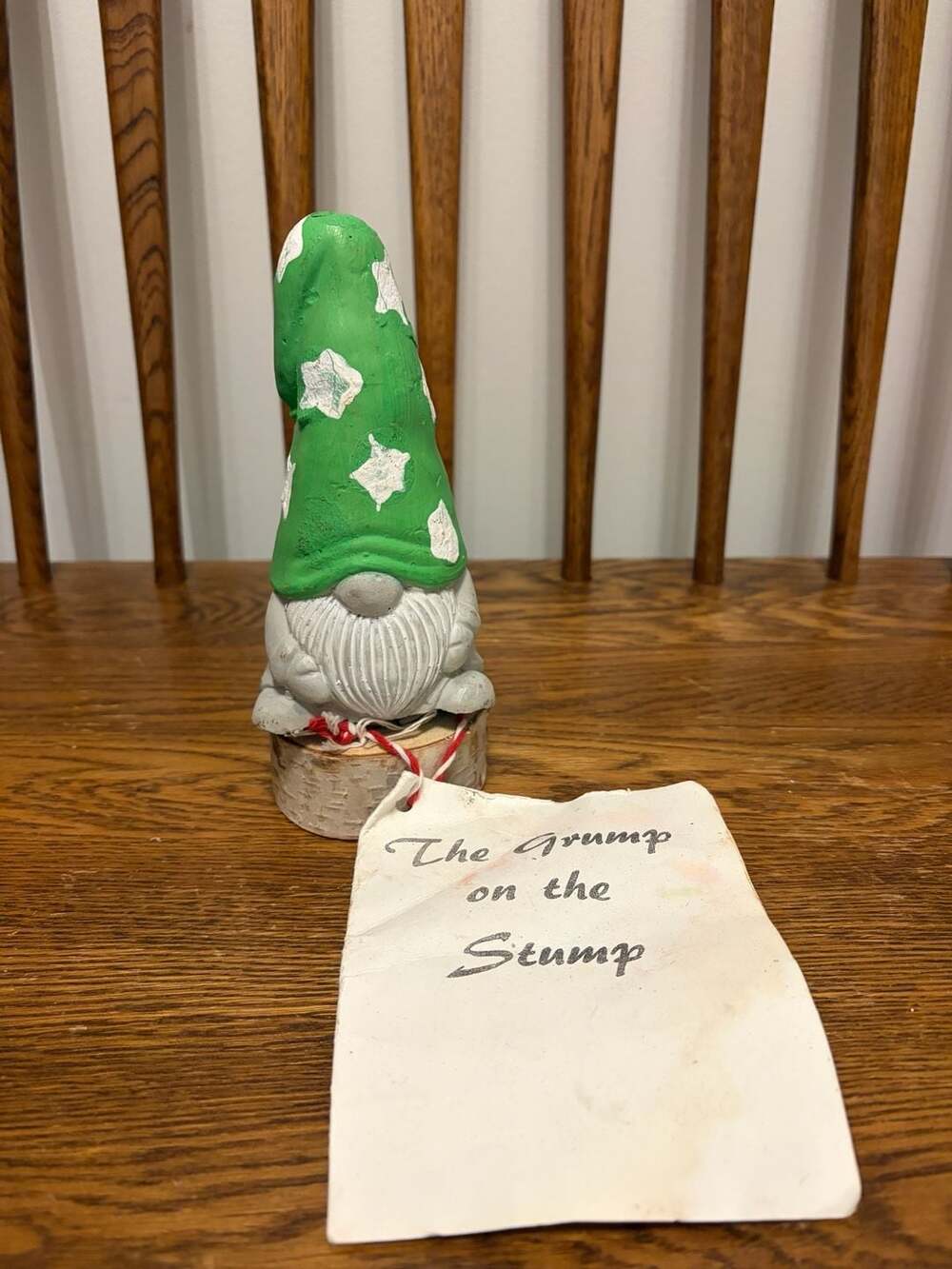 Handmade The Grump on the Stump Figurine 6.5 Inch Green Hat Gnome Decor